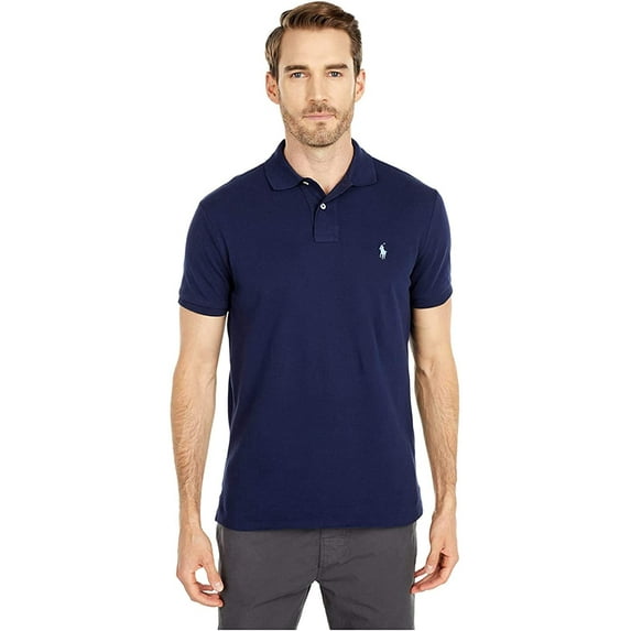 Polo Ralph Lauren Men Custom Fit Mesh Pony Logo Shirt (XXL, NavyBluePny)