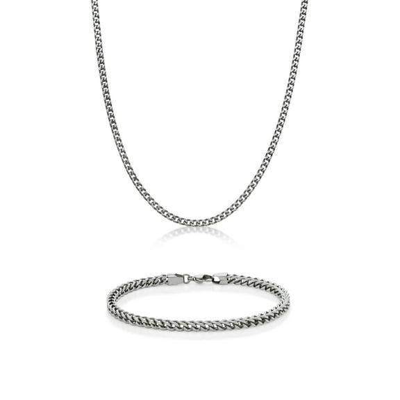 Metro Jewelry Stainless Steel Heavy Curb Chain Necklace and Bracelet Set for Men 20 and 9 Inches Long Fold Over Jewelry Set