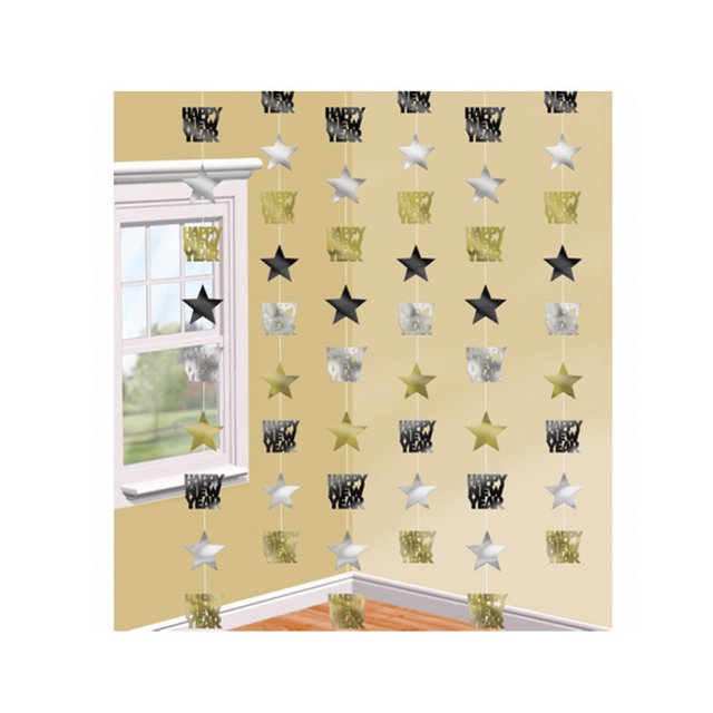 Amscan - Decoración Diseño Cuerda Año Nuevo - Pack de 6 (Negro, Dorado, Plateado)