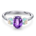 thumbnail image 3 of Gem Stone King 1.70 Ct Oval Checkerboard Purple Amethyst White Simulated Opal 925 Sterling Silver Ring (Size 5), 3 of 6