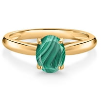 Gem Stone King 10K Yellow Gold Green Malachite Solitaire Engagement Ring for Women (2.00 Cttw, Oval 8X6MM, Gemstone Birthstone, Available in Size 5, 6, 7, 8, 9)