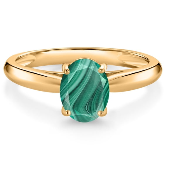 Gem Stone King 10K Yellow Gold Green Malachite Solitaire Engagement Ring for Women (2.00 Cttw, Oval 8X6MM, Gemstone Birthstone, Available in Size 5, 6, 7, 8, 9)