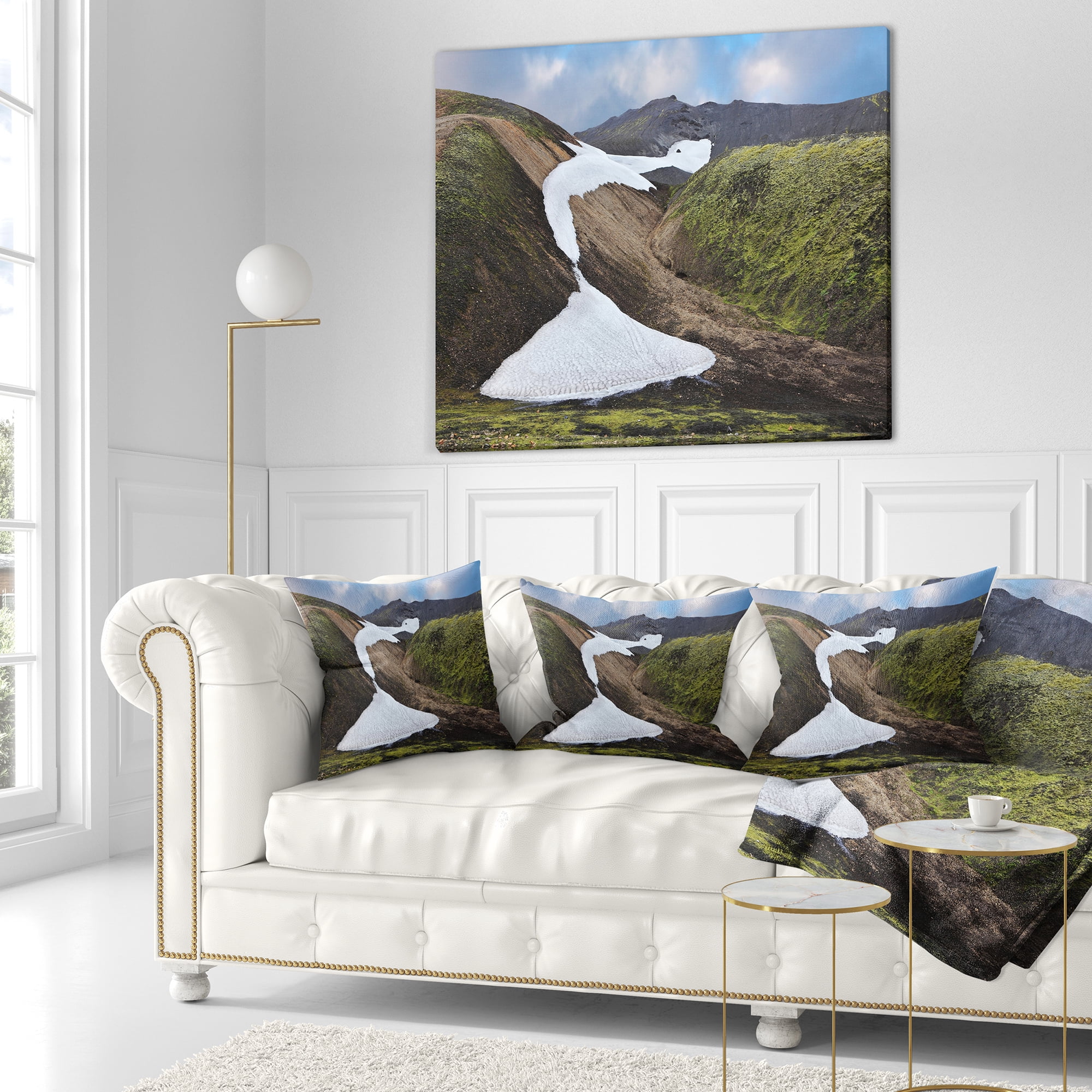 Designart White Spots Snowfields In Gullies - Landscape Printed Throw Pillow - 16x16