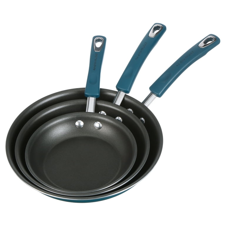 Rachael Ray 3-Piece Porcelain Enamel, Non-Stick Frying Pans, Fry Pans, Skillet  Set, Marine Blue 