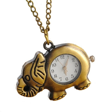 - Antique Bronze Copper Color Elephant Necklace Watch Anti-Tarnish Resistant Womans Pocket Watch WP-12
