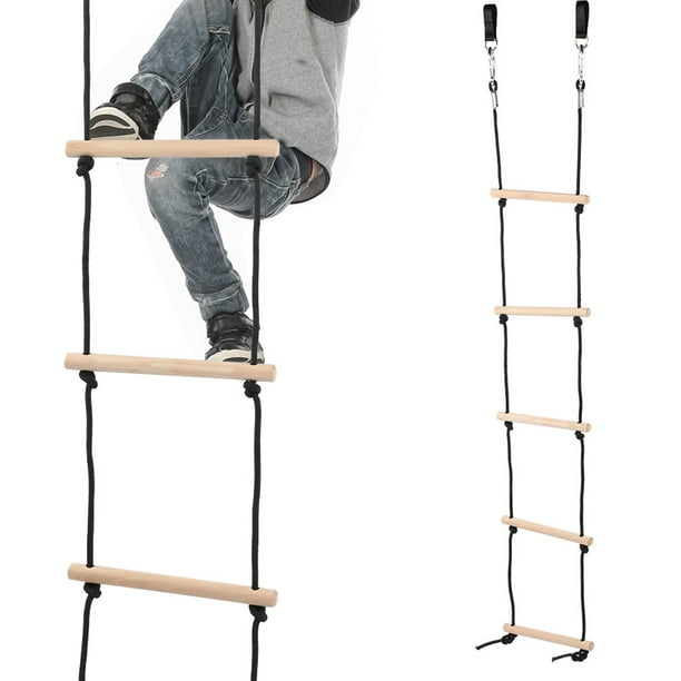 Lyumo Rope Ladder With Carabiner,outdoor Children Rope Ladder Wooden 5 Rungs Climbing Ladder With Straps Carabiner Hooks,5 Rungs Rope Ladder