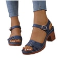 thumbnail image 6 of Sandals for Women Dressy Summer Peep Toe Slingback Chunky Stacked Heel Ankle Booties Ankle Buckle Strap Sandals Blue 7, 6 of 7