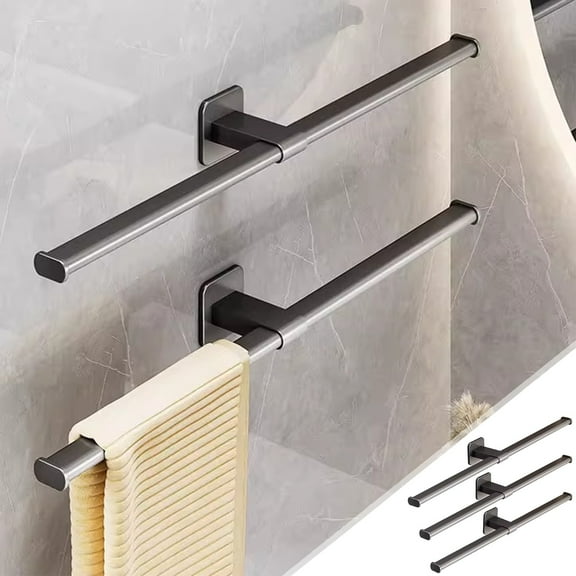 Wall Mounted Bathroom Towel Rack, Adjustable Aluminum Alloy Towel Bar, No-Drill or Drilled Installation, Brushed Gray, 19.7 Inch, Heavy Duty Towel Holder for Bathroom or Kitchen