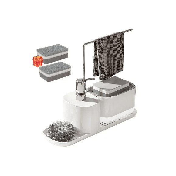 Dispensador De Jabón Xtellar De Cocina Con Toallero Y Porta esponjas Color Blanco