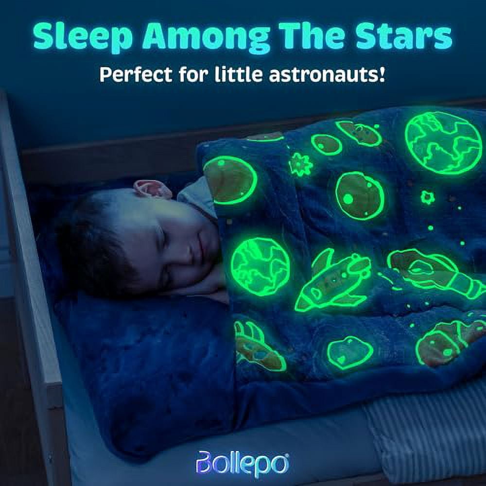 Kids Glow-in-the-Dark Space Sleeping Bag with Pillow, Extra Soft Sleep Bag for Boys & Toddlers, Planets & Stars Design, Pillow Pocket, Ages 3+ (66'' x 33")