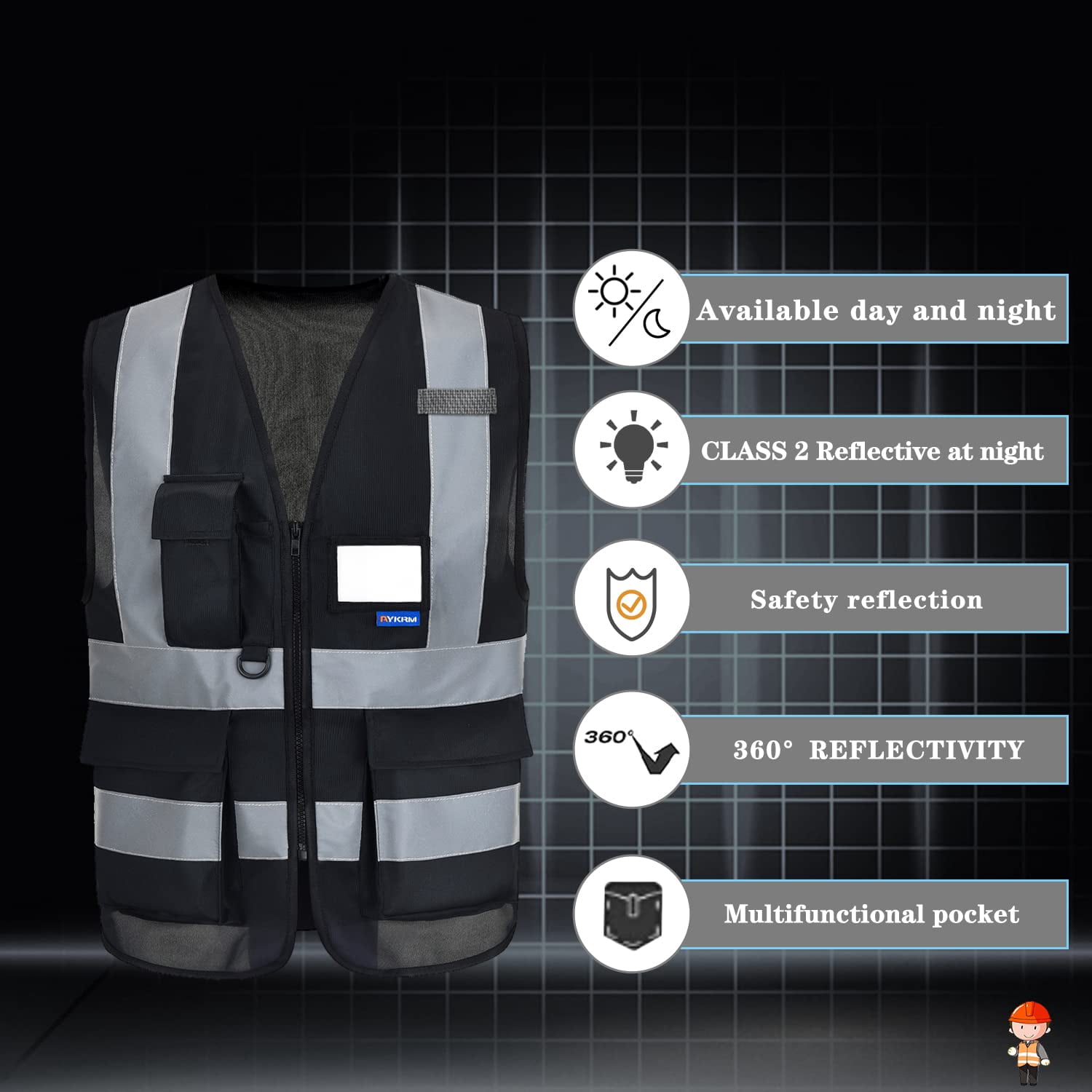 A-SAFETY Reflective Security Safety Vests Heavy Duty with 7 Pockets and Front Zipper