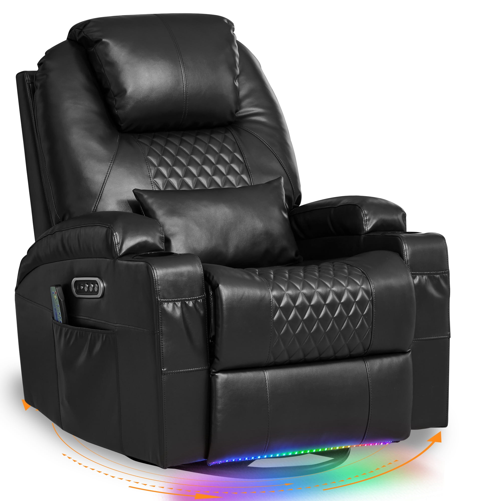 Dual Motor Power Swivel Rocker Recliner Chair for Adults with Heat and Massage, Electric Wall Hugger Rocking Recliner for Nursery Living Room with LED Lights, USB A&C Ports