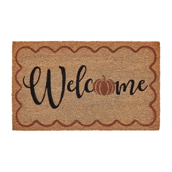 My Texas House Halloween Natural/Multicolor Pumpkin Welcome Outdoor Coir Doormat, 30" x 48"