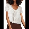 thumbnail image 1 of Blusa de Encaje con Lazo Frontal para Mujer, Transparente, de Corta, Cuello Redondo, Botones, Estilo Bohemio, con Volantes, Estilo Y2K L, 1 of 8