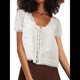 thumbnail image 1 of Blusa de Encaje con Lazo Frontal para Mujer, Transparente, de Corta, Cuello Redondo, Botones, Estilo Bohemio, con Volantes, Estilo Y2K S, 1 of 8