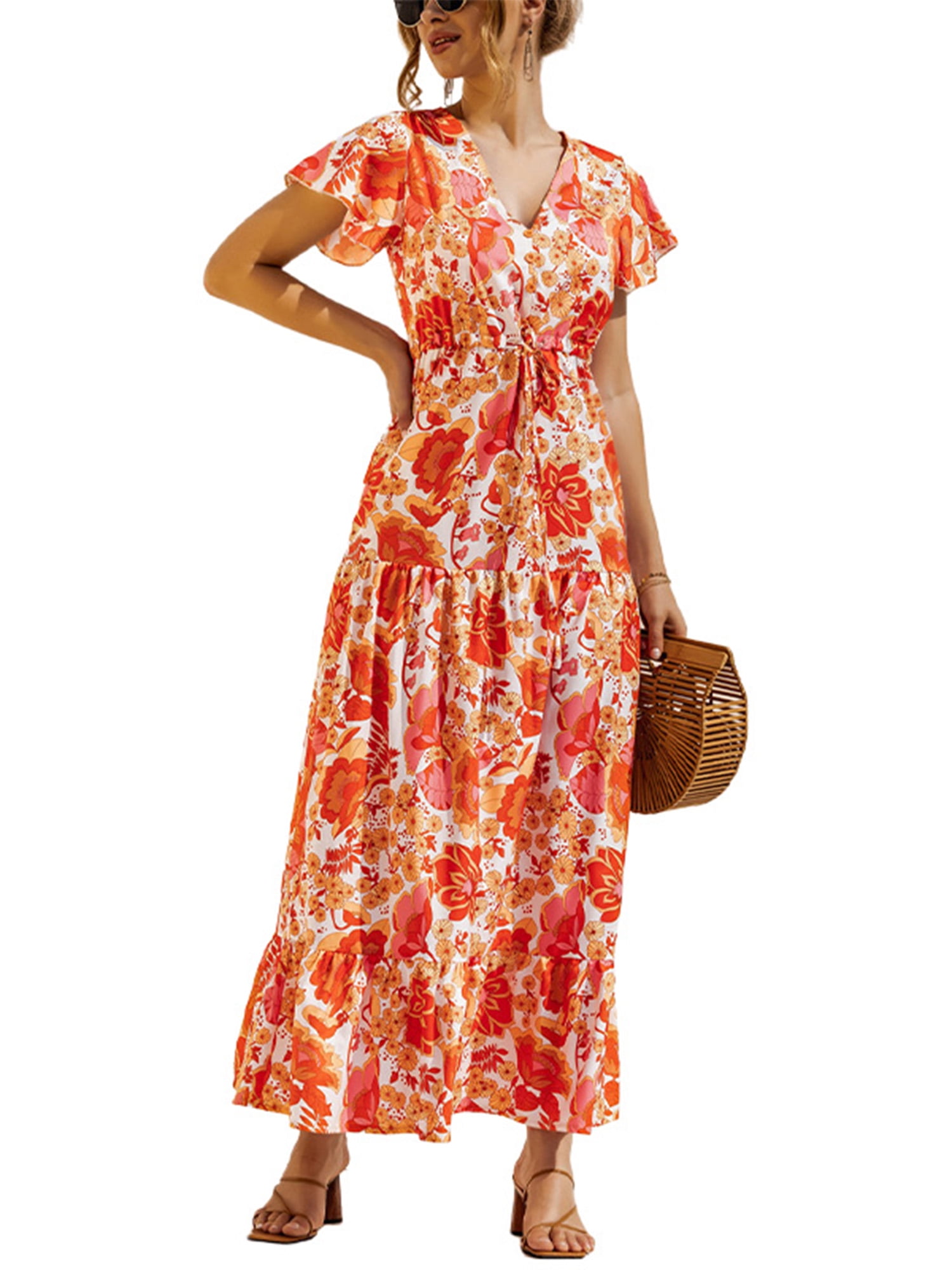 LAPA Womens Strappy Floral Long Holiday Maxi Dress Summer Beach Sundress Size14