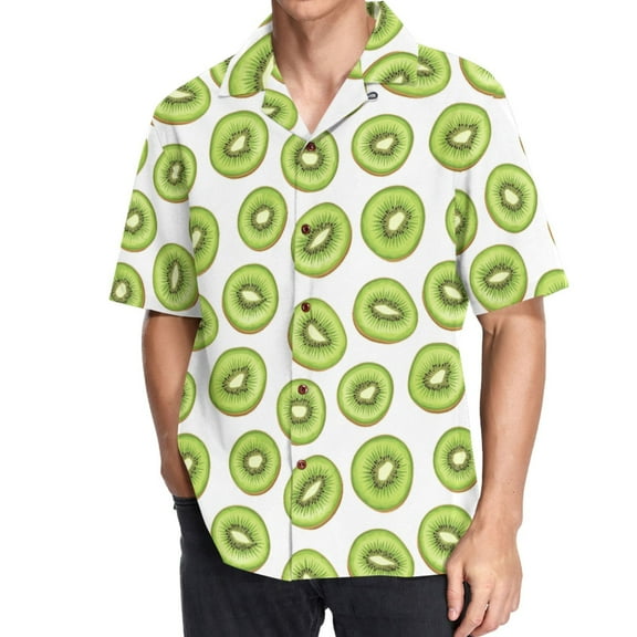 joogoo Men's Hawaiian Shirt Kiwi-fruits Short Sleeve Casual Button Down Shirts M