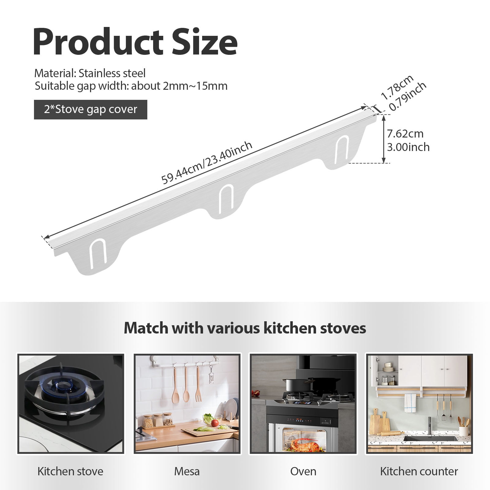 Ihvewuo 2Pcs Stove Gap Covers Stainless Steel Stove Gap Guards Practical Stove Side Gap Covers Heat Resistant Stove Counter Gap Cover Easy to Install Stove Gap Fillers for Kitchens Stoves