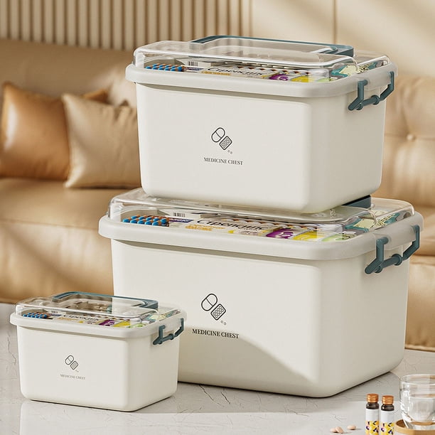 Caja de medicamentos de gran capacidad para el hogar, caja de almacenamiento de medicamentos de plástico multicapa, caja de primeros auxilios portátil multifuncional, caja de medicamentos