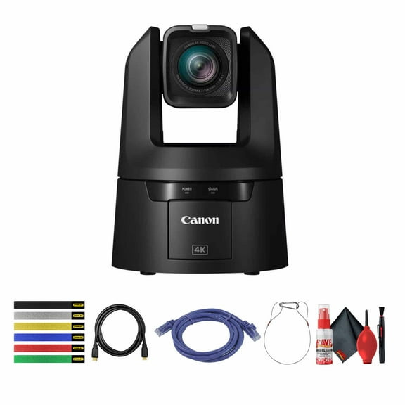 Canon CR-N500 Professional 4K NDI PTZ Camera with 15x Zoom (Satin Black) (4839C001)   HDMI Cable   6 Assorted Color Cable Ties   Network cable   Cleaning Kit (International Version)
