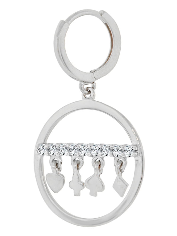 14k Gold White Rhodium Box Design Dangling Earring Created CZ Crystals