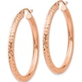 thumbnail image 3 of 14K Rose Gold Diamond-Cut 3mm Round Hoop Earrings (35 X 3) Made In Peru tf824, 3 of 6