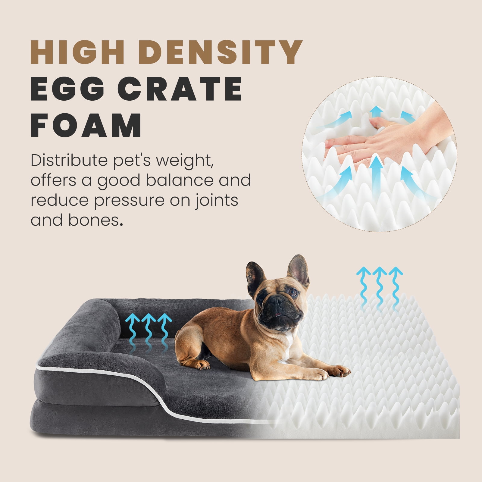 JOINSUN Extra Large Orthopedic Dog Bed, 42"x32" XL Sofa Bed with Egg Crate Foam Support, Machine Washable Cover, Gray