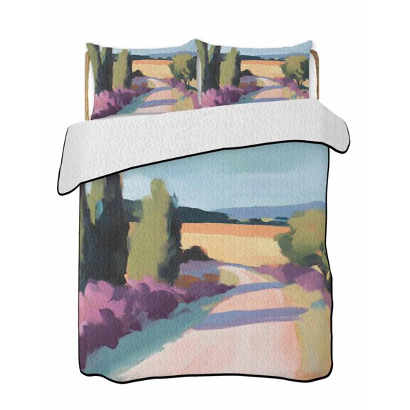 Twin XL Quilt Bedding Set, Reversible Summer Quilt 3 Pieces, Farmhouse Natural Trees Mountain Painting Lightweight Bedspreads Coverlets with 2 Pillow Shams for All Seasons