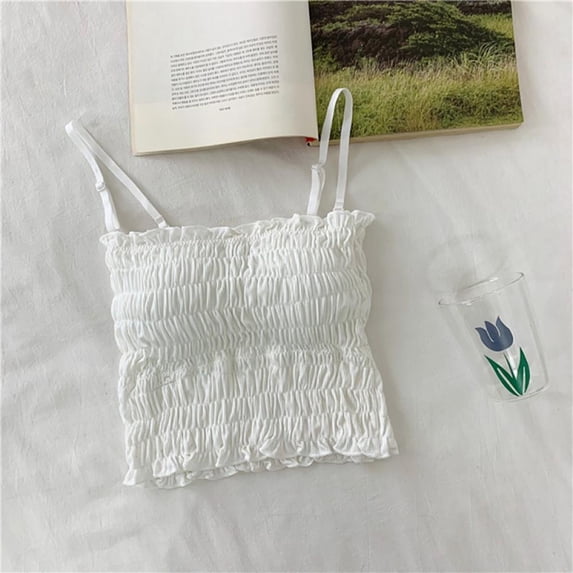 Women Sweet Camisole Tube Top Folding Pleated Bottom with Cotton Thread Wrapped Chest