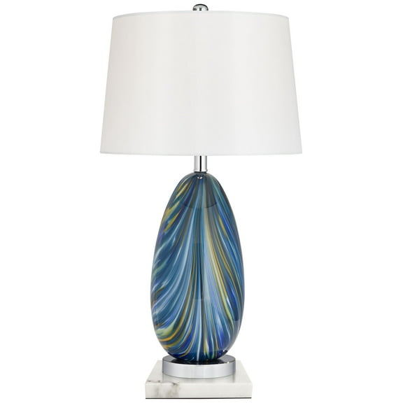 Possini Euro Design Pablo Modern Table Lamp with Square White Marble Riser 27" Tall Blue Green Art Glass White Shade for Bedroom Living Room Bedside
