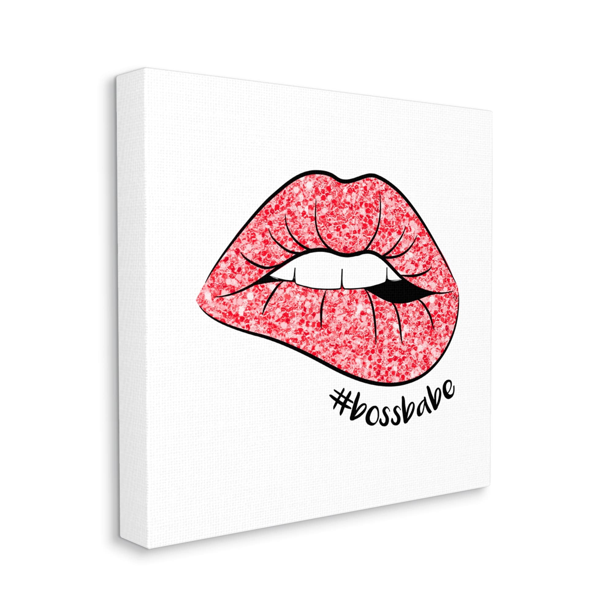 Stupell Industries Hashtag Bossbabe Glam Lips Beauty & Fashion Painting Gallery Wrapped Canvas Print Wall Art