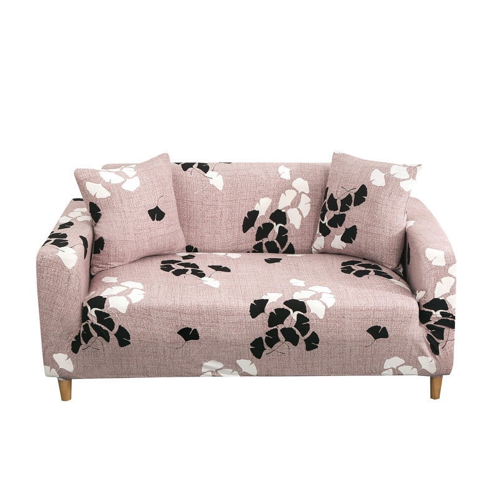 2 Seater Sofa Cover Stretch Armchair Leather Furniture Protection Cover pink/white Flower (Pillow case not included)