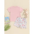 thumbnail image 4 of Suealasg Toddler Baby Girl Easter 2Pcs Clothes 6M 1T 2T 3T Kids Girl Summer Casual Shorts Sets Short Sleeve Rabbit Print T-shirt Tops+ Elastic Waist Floral Print Shorts, 4 of 9