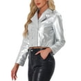 thumbnail image 4 of INSPIRE CHIC Button Jacket for Women's Double-breasted Notch Lapel Y2K Long Sleeve Jackets S Silver, 4 of 6
