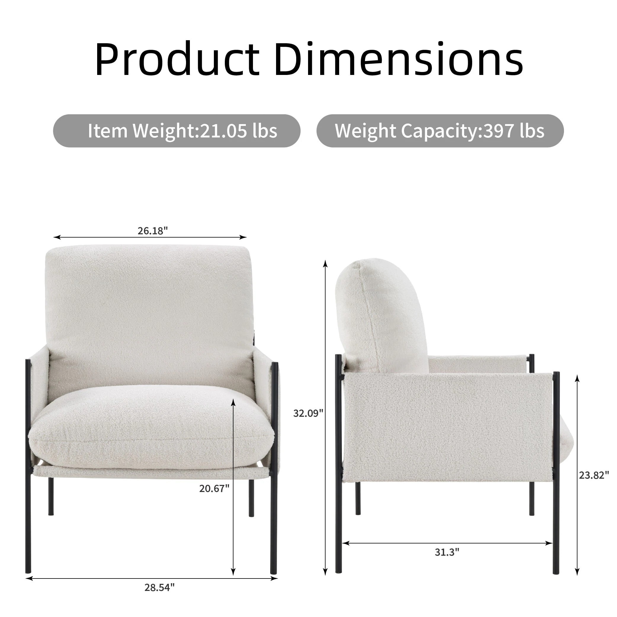 Avobird Modern Accent Chair for Living Room, Bedroom, Office, Vanity Chair with Wood Armrests & Removable Cushion, White