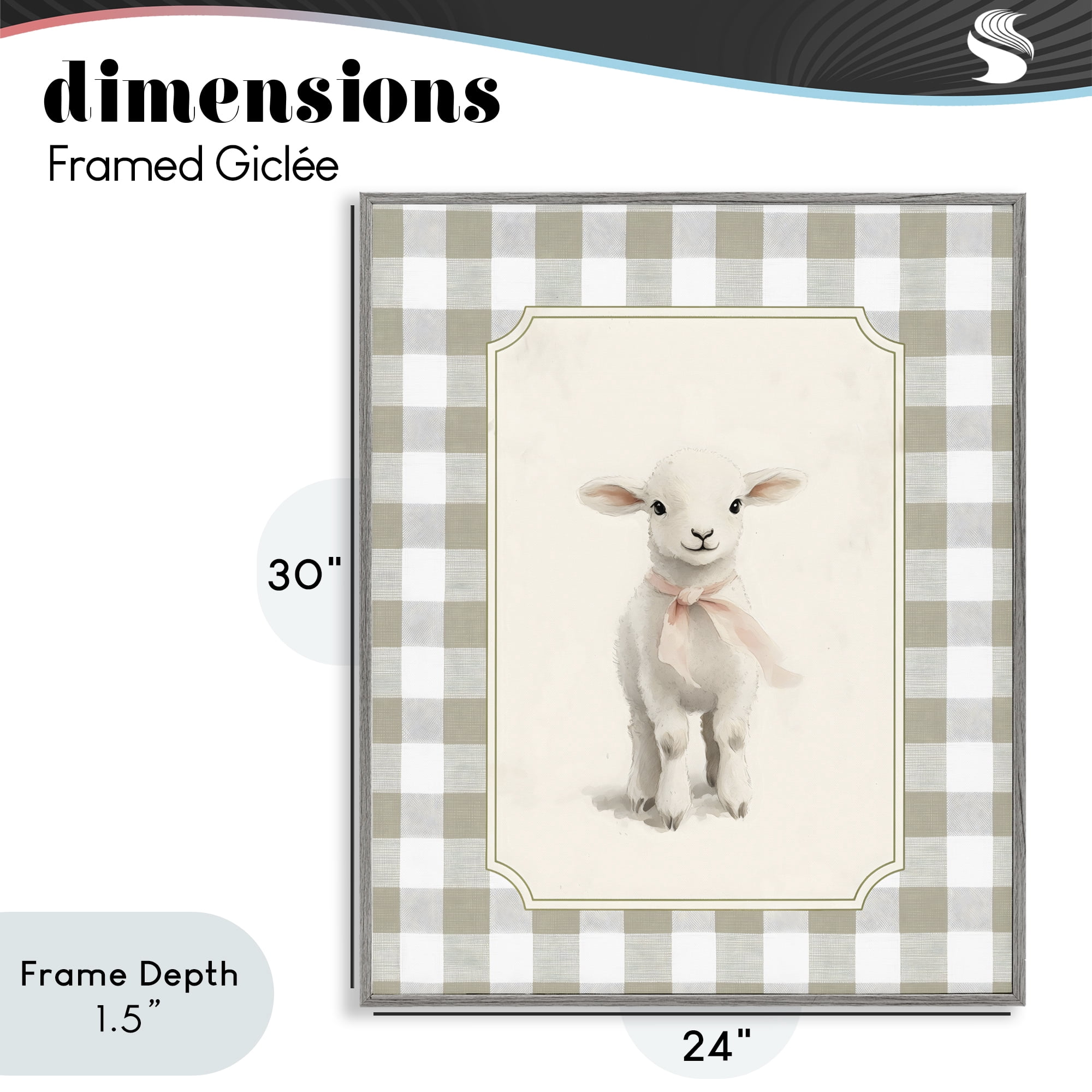 Stupell Industries Gingham Lamb with Pink Ribbon Gray Framed Giclee Art, design by Arlington Prints