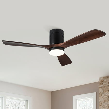 

KUIKUI Semi Flush Ceiling Fan with Integrated LED Light in Solid Wood Blade
