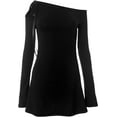 thumbnail image 4 of Women's Shoulder Tie Long Sleeve Asymmetrical Dress Boat Neck Mini Cocktail Dresses, 4 of 14