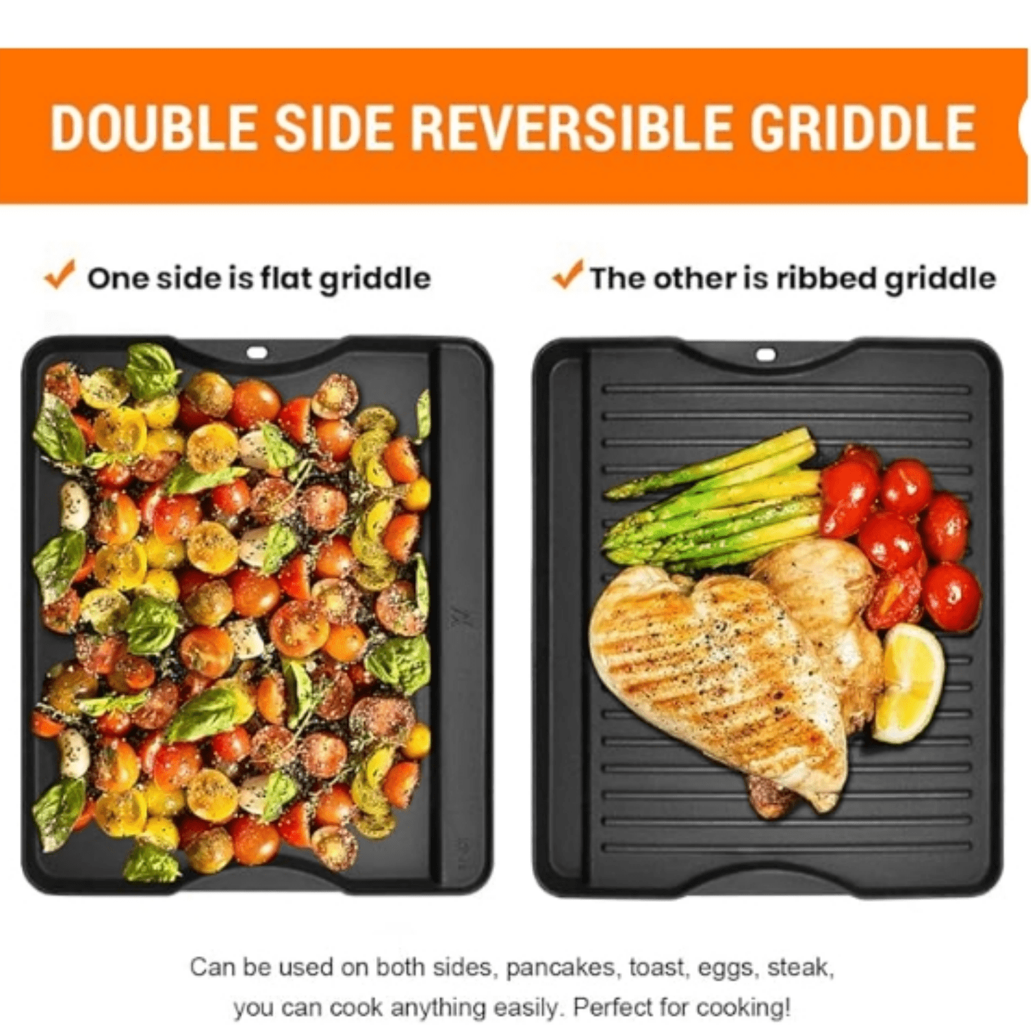 Reversible Cast Iron Grill Griddle for All Camp Chef 14" and 16" Stoves, Double Side Griddle for Camp Chef Explorer 2-Burner, 3-Burner, Single Burner Stove, Cooking Surface 14" x 16"