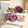 thumbnail image 4 of Flower Cake Toppers Happy Birthday Cake Toppers with Artificial Purple Rose Flowers Eucalyptu Leaves for Birthday Wedding Party, 4 of 7