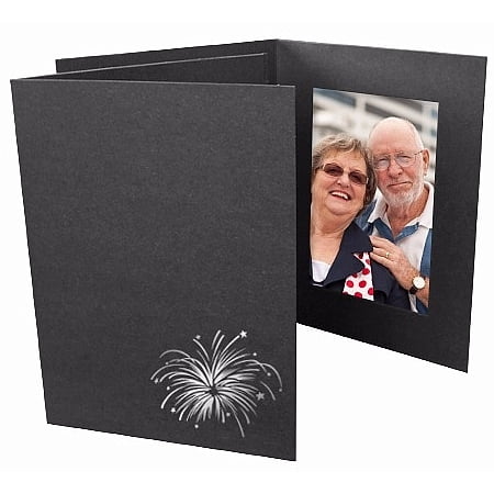(50 pack) Foil Fireworks br on black cardboard photo folder - 4x6
