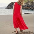 thumbnail image 3 of Vestido largo sin mangas de lino para mujer: vestido informal con cuello redondo y bolsillos, poliéster/spandex, tallas S-XXL., 3 of 6