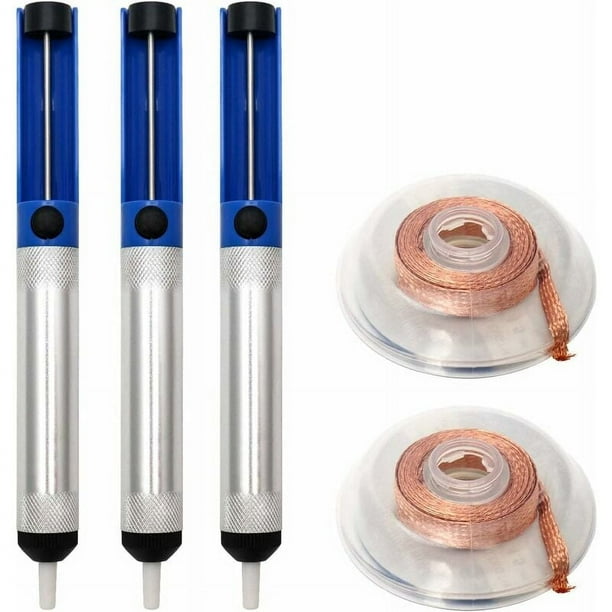 Pompe à dessouder mèche à souder, 3 pompe dessouder y 2 Tresse à Dessouder con 2,5 mm de largo y 1,5 m de largo, azul, herramientas de soldadura de compañero de fer à souder de soudure de réparation