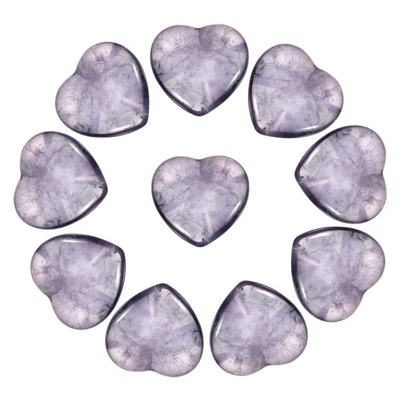 Uxcell 10Pcs Natural Heart Shaped Crystal Stone, 0.8" Polished Love Gemstone Crystal, Pocket Rock Engraved Worry Stones for Women Valentines Gift Meditation 0.2" Thick, Amethyst Crystal