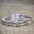 thumbnail image 3 of JeenMata Juego de Anillos de Boda Estilo Princesa de 2 Quilates - Juego de Novia - Juego de Trío de Boda - Anillo de Compromiso - Anillo Art Déco - Anillo de Promesa - Plata Esterlina, 3 of 7