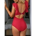 thumbnail image 5 of Charmo Ruffled One Piece Swimsuit for Women High Cut Bathing Suits Backless Monokini Swimwear, 5 of 6