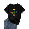thumbnail image 7 of Women's T-Shirt Rainbow Heart Pattern Vector Illustration Short Sleeve Casual Tee Classic Crew Neck T Shirt for Women Black, L, 7 of 7