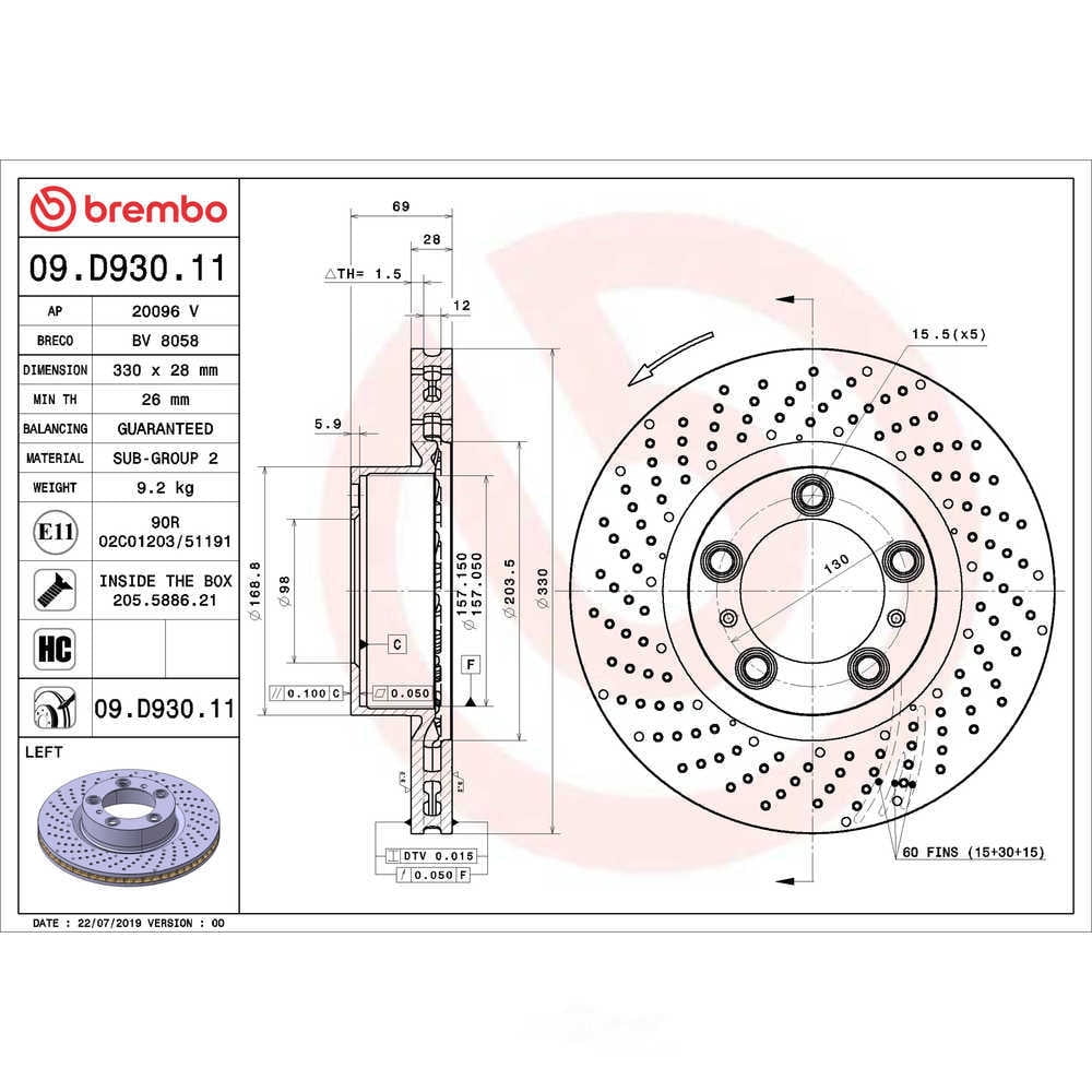 Brembo 09.D930.11 PRIME Disc Brake Rotor