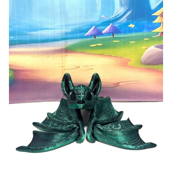 Articulated Bat, 3D Printed Bat, Cinderbat for Halloween Decor, Green Spooky Poseable Trick or Treat Bats.