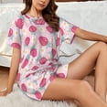 thumbnail image 4 of Daiia Floral Strawberr Pattern Womens Pajama Sets Short Sleeve Pajamas for Women Sets Soft Lounge Sets Casual Round Neck Sleepwear PJS-4X-Large, 4 of 7